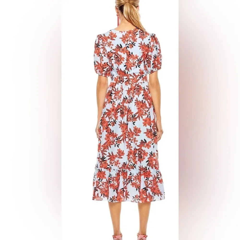Talulah Red Floral Silk Blend Midi Dress Size Small